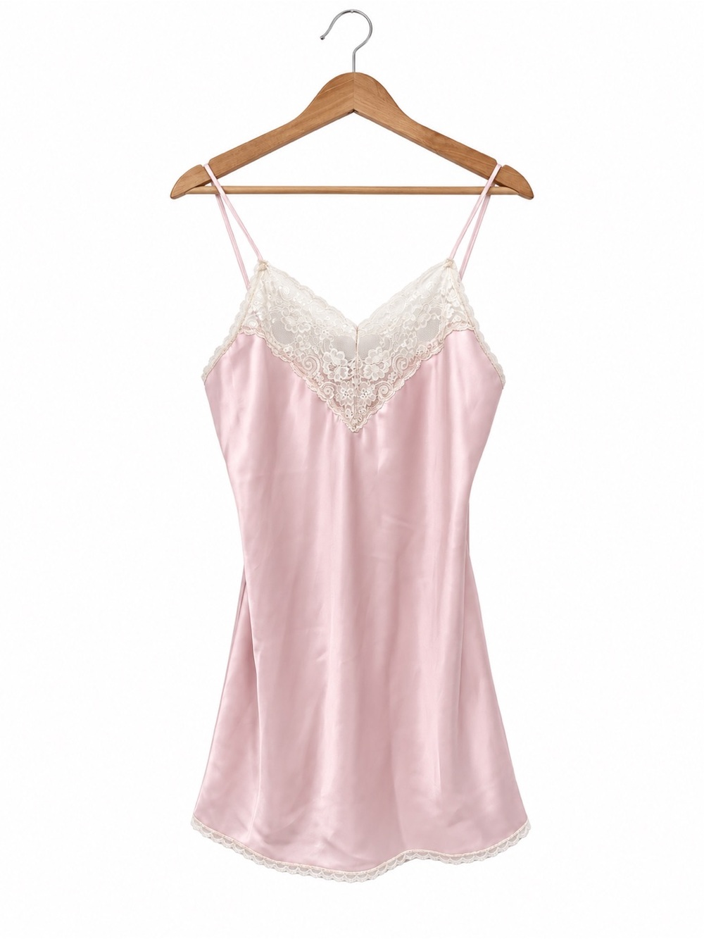 Vintage Val Mode Pink Satin Lace Chemise Slip Nightgown Size Medium